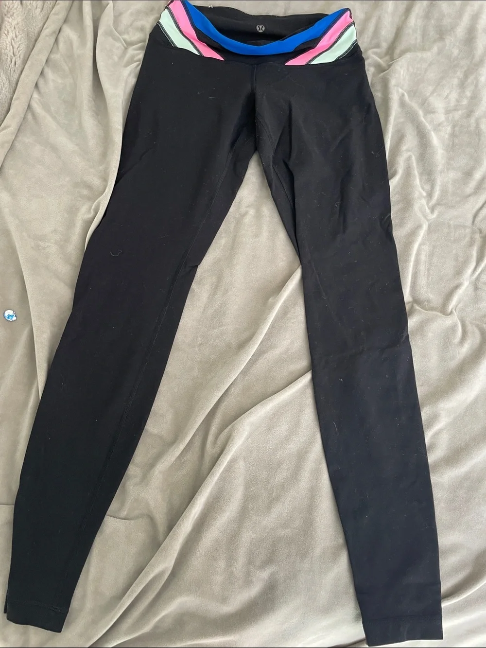 lululemon athletica Black Leggings with Blue, Pink and Mint Trim